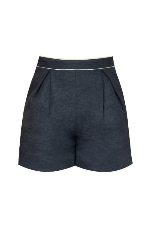 Black Gold Piping Linen Pleated Shorts Gisou SS23 Noora Shorts Front Rosewaterhouse 800x