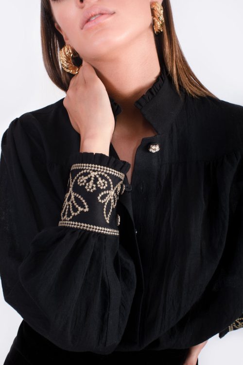 Rosewaterhouse puff sleeve essential blouse black 007 800x